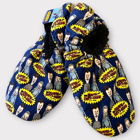 NWT Men's MTV Beavis & Butthead Fuzzy Babba Slipper Socks 90s L/XL - Picture 1 of 7